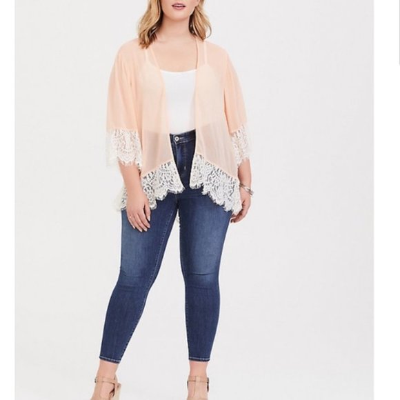 Torrid Peach Mimosa Light Sheer Chiffon Kimono 3/4 - Picture 3 of 15